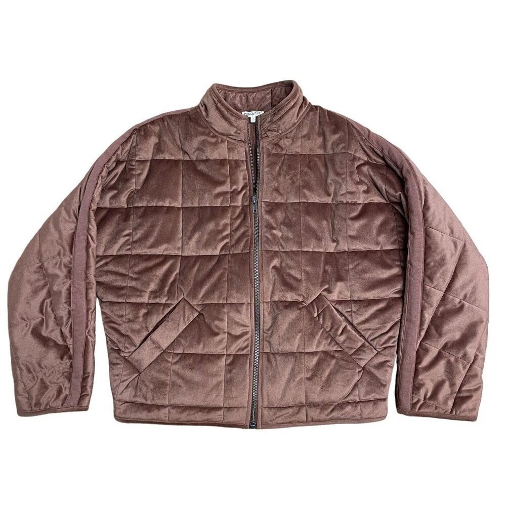 MAINSTRIP QUILTED JACKET OVERSIZED SIZE S COZY FULL ZIP POCKETS DUSTY PINK WARM